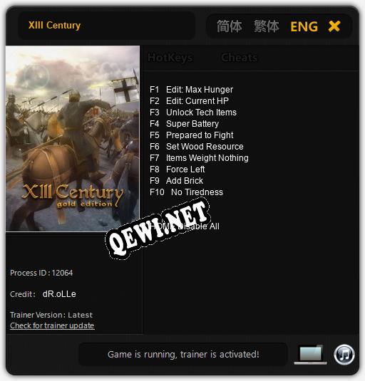 XIII Century: Трейнер +10 [v1.9]