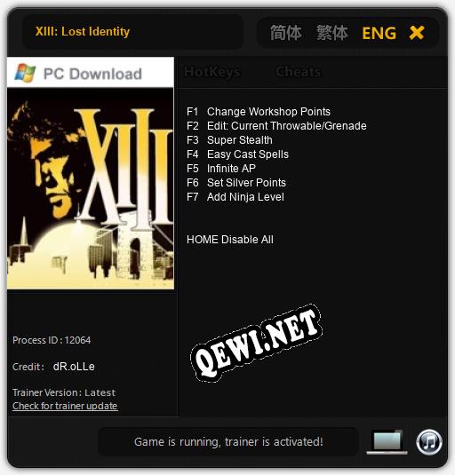 Трейнер для XIII: Lost Identity [v1.0.9]