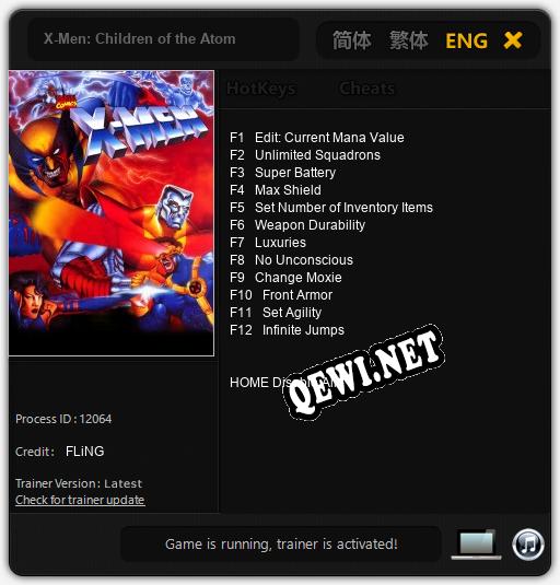 Трейнер для X-Men: Children of the Atom [v1.0.9]