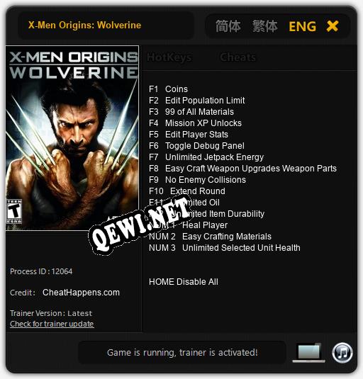 X-Men Origins: Wolverine: ТРЕЙНЕР И ЧИТЫ (V1.0.15)