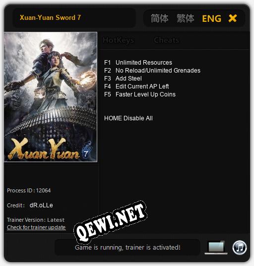 Трейнер для Xuan-Yuan Sword 7 [v1.0.4]