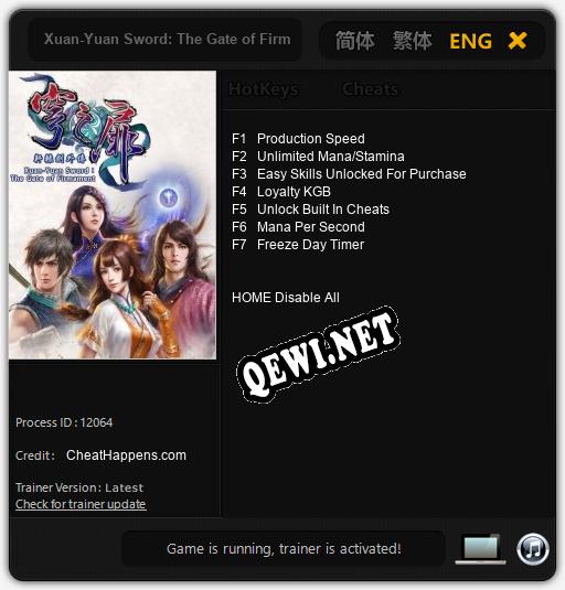 Трейнер для Xuan-Yuan Sword: The Gate of Firmament [v1.0.2]