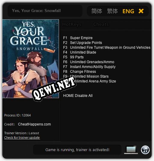 Трейнер для Yes, Your Grace: Snowfall [v1.0.2]