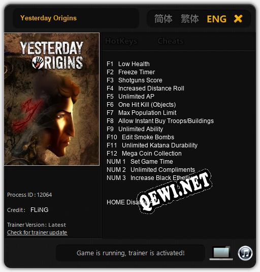 Yesterday Origins: ТРЕЙНЕР И ЧИТЫ (V1.0.3)