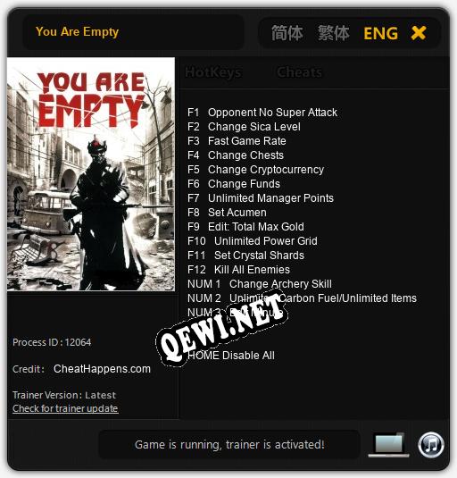 Трейнер для You Are Empty [v1.0.9]