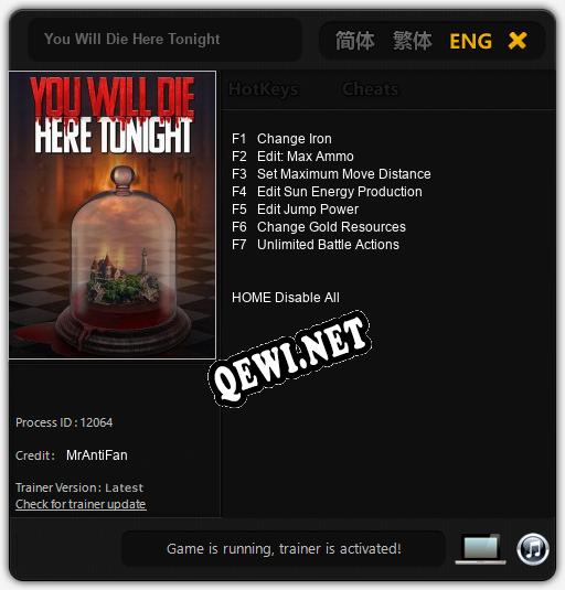 Трейнер для You Will Die Here Tonight [v1.0.4]