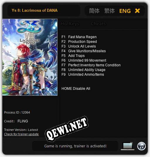 Ys 8: Lacrimosa of DANA: ТРЕЙНЕР И ЧИТЫ (V1.0.93)