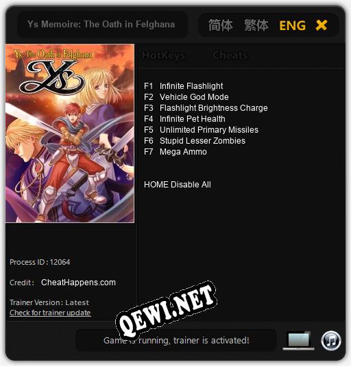 Трейнер для Ys Memoire: The Oath in Felghana [v1.0.1]