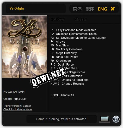 Ys Origin: Читы, Трейнер +15 [dR.oLLe]