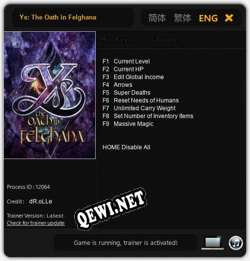 Ys: The Oath in Felghana: ТРЕЙНЕР И ЧИТЫ (V1.0.94)