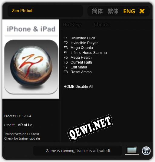 Трейнер для Zen Pinball [v1.0.8]