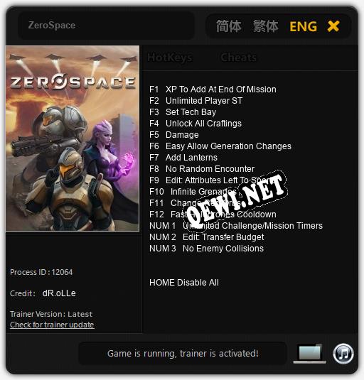 Трейнер для ZeroSpace [v1.0.5]