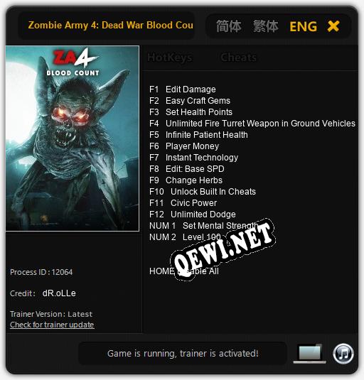 Zombie Army 4: Dead War Blood Count: Трейнер +14 [v1.4]