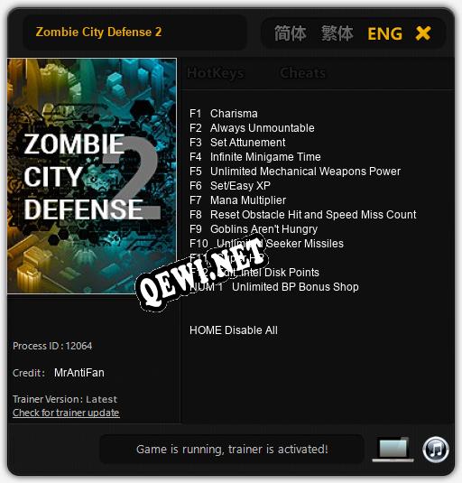 Трейнер для Zombie City Defense 2 [v1.0.2]