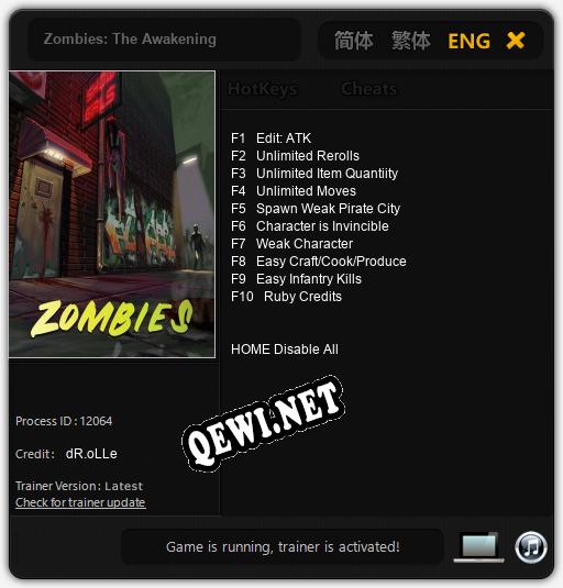 Трейнер для Zombies: The Awakening [v1.0.8]