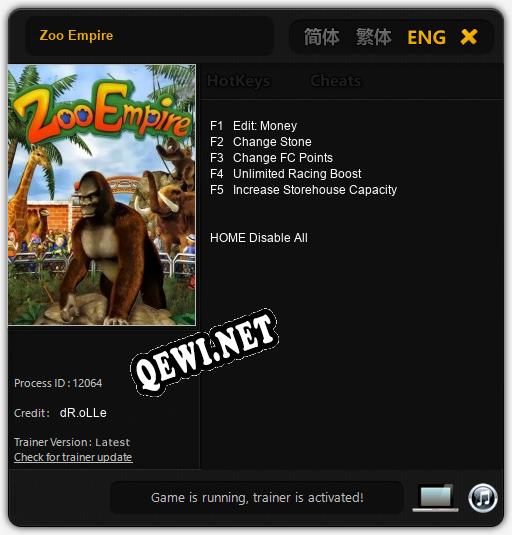 Трейнер для Zoo Empire [v1.0.6]