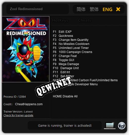 Трейнер для Zool Redimensioned [v1.0.8]