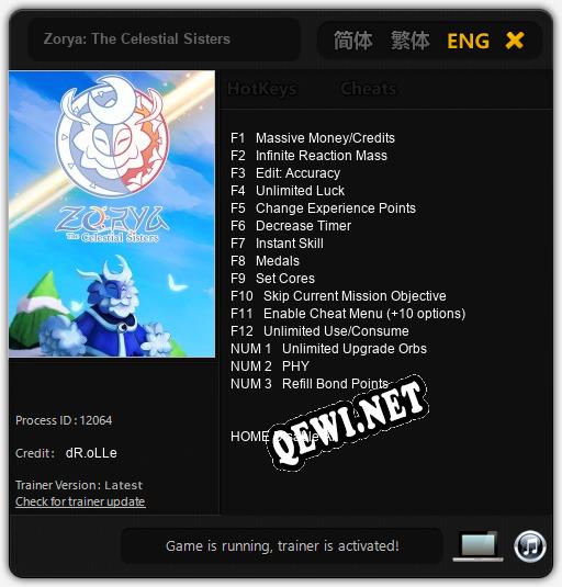 Трейнер для Zorya: The Celestial Sisters [v1.0.2]